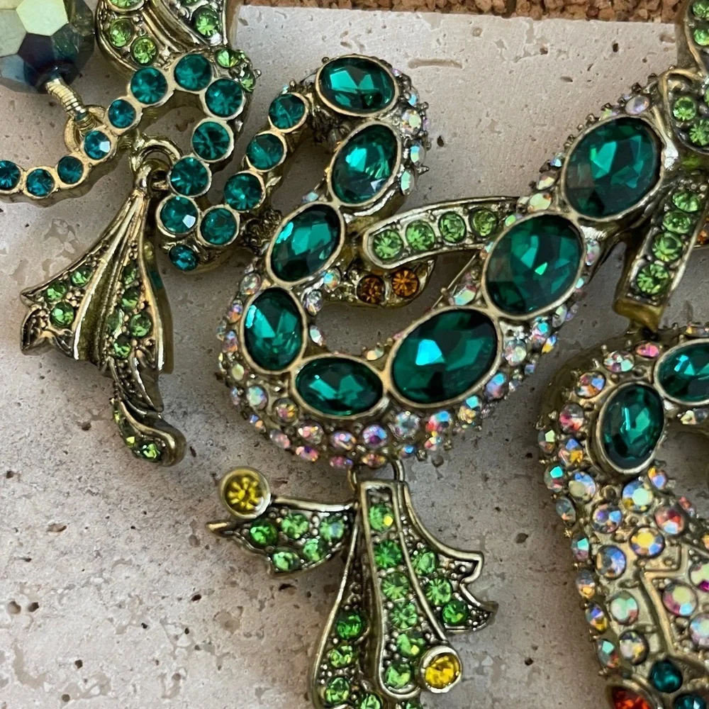 Heidi Daus Green Crystal Statement Necklace Teardrop